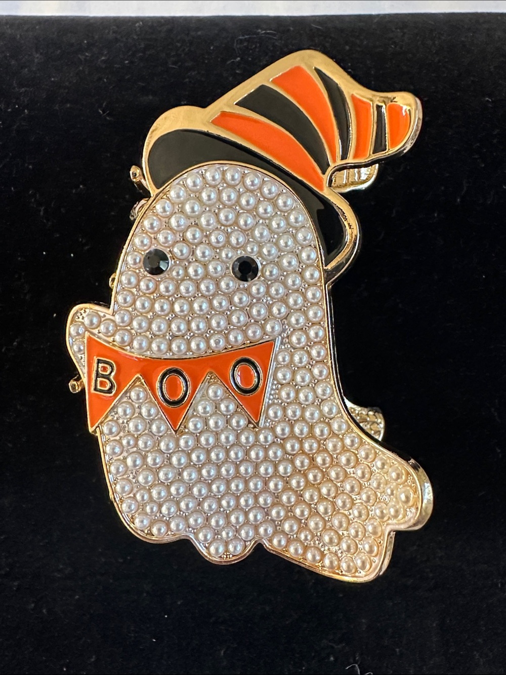 Pearl-Effect Halloween Ghost Hair Claw Clip in Orange and Gold